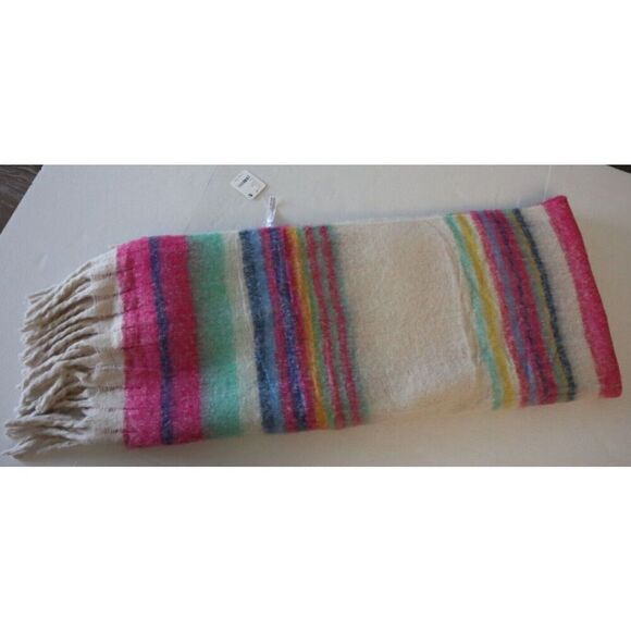 Free People Women's One Size Ivory Multi Striped Fringe Throw Blanket - Picture 4 of 7